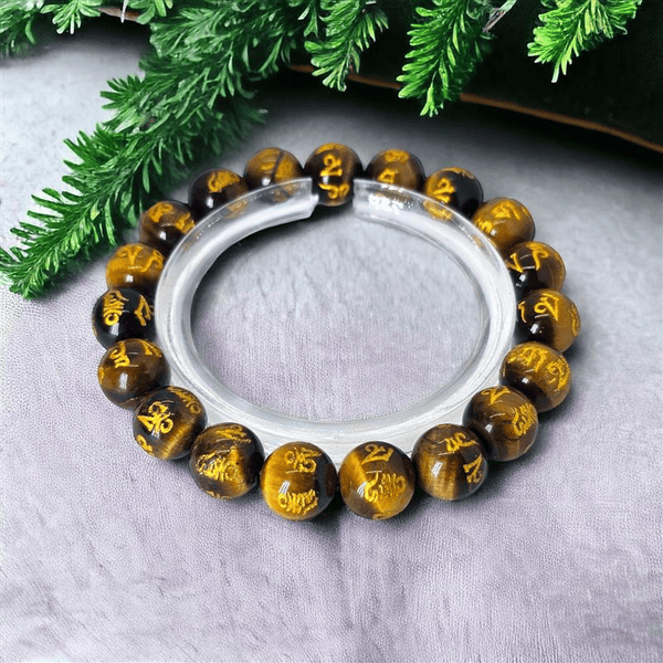 黄虎眼石(六字大明咒)手链 (12mm)