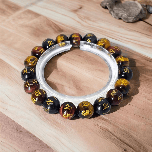 彩虎眼石(六字大明咒)手链 (10mm)