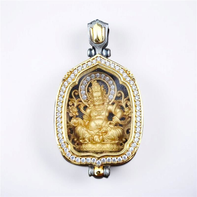 黄财神925银镀金嘎乌吊坠