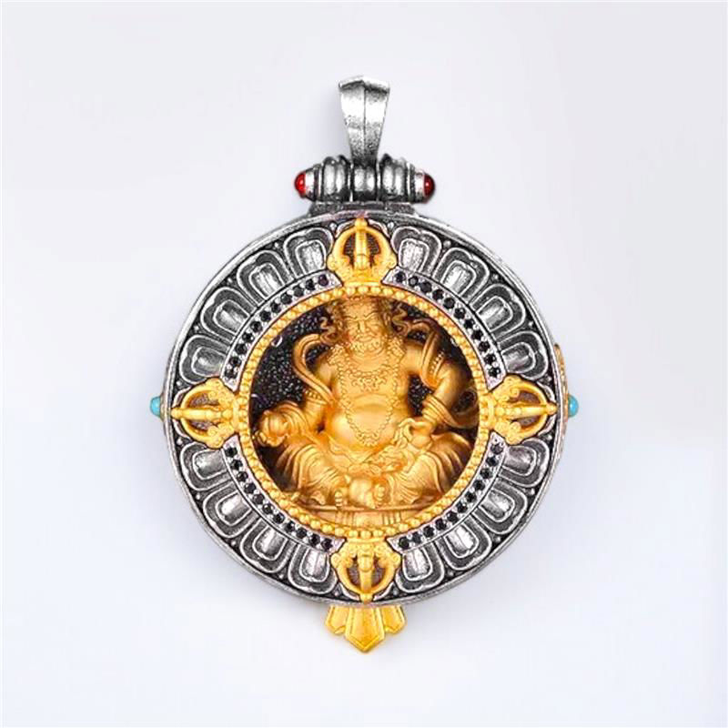 黄财神925银镀金嘎乌吊坠