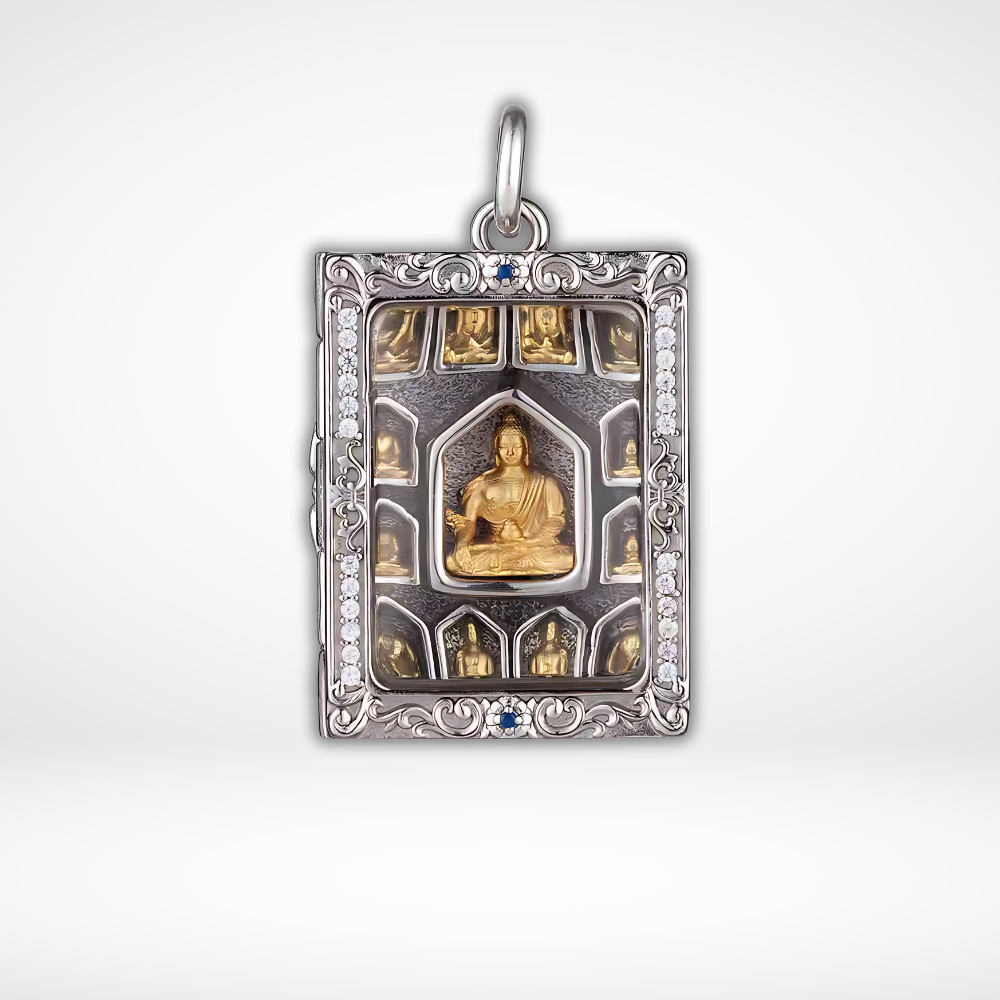 药师佛 (十二大愿) 嘎乌盒银吊坠 (36mm) (36g)