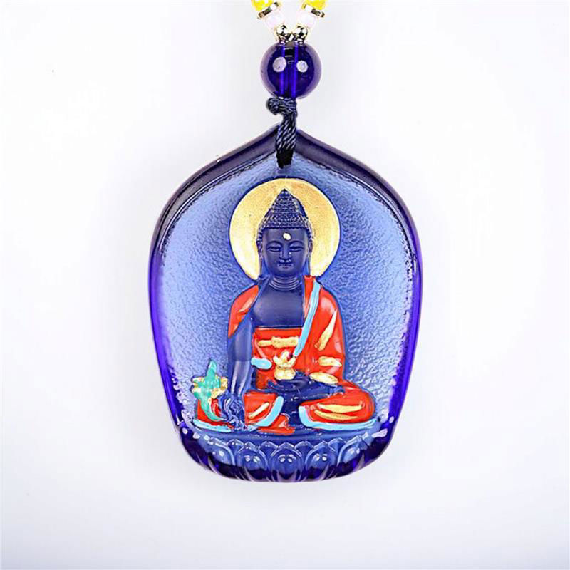 药师琉璃光如来古法琉璃吊坠 (彩绘)