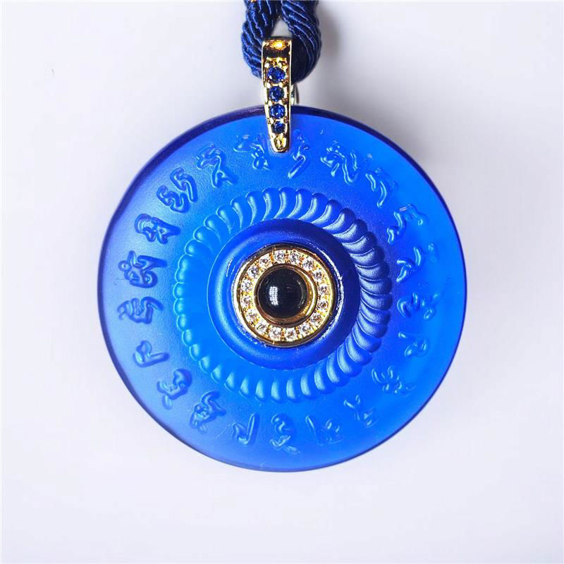 药师琉璃光如来心咒古法琉璃吊坠 (水晶+投影石)