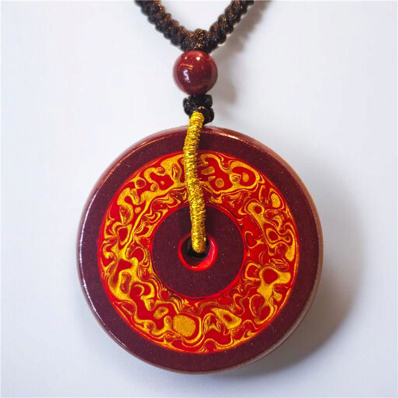 大漆珐琅彩 (平安扣) 朱砂吊坠 (35mm)