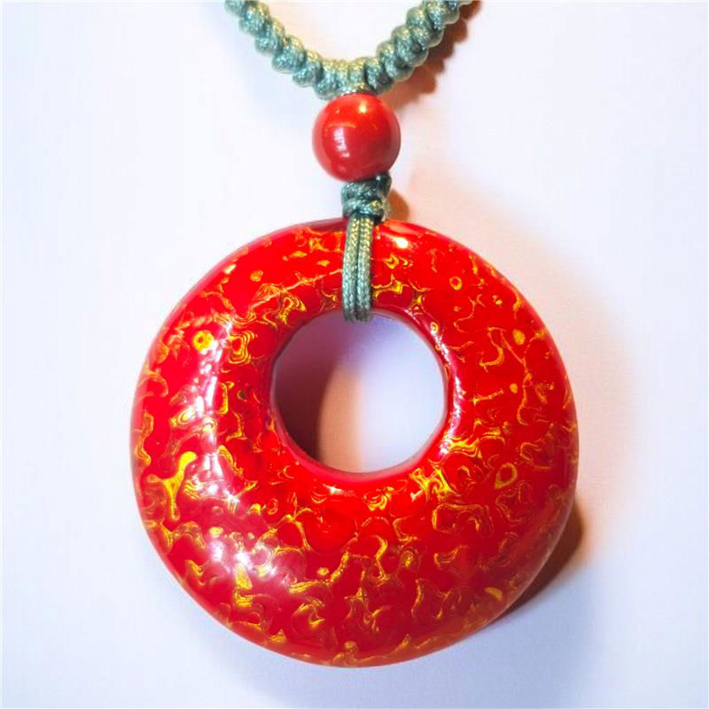 大漆珐琅彩 (平安扣) 朱砂吊坠 (30mm)