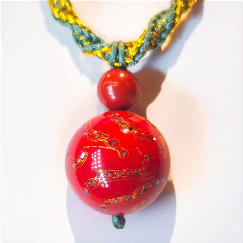 大漆珐琅彩 (大圆珠) 朱砂吊坠 (20mm)