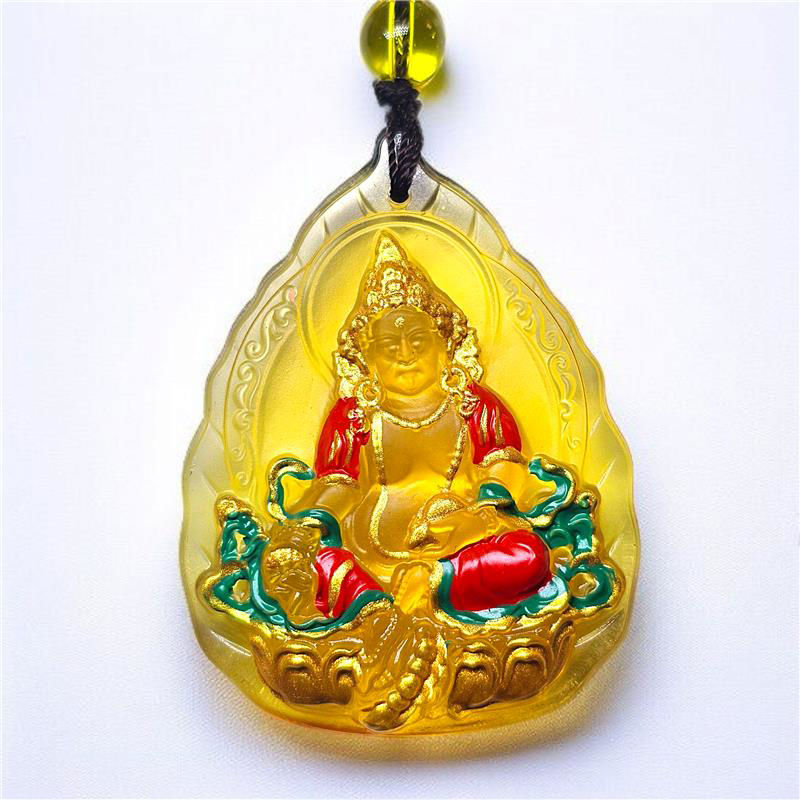 黄财神古法琉璃吊坠 (彩绘)