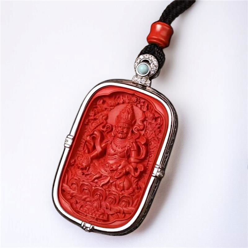 黄财神 (金刚杵) 朱砂 S925 吊坠