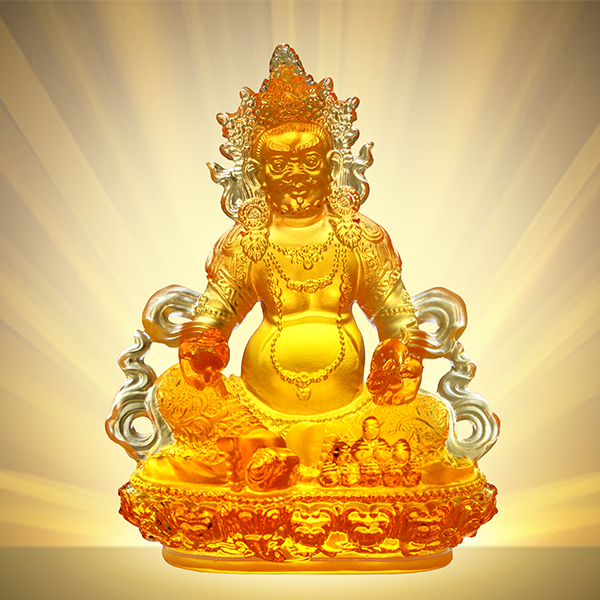 Yellow Dzambhala Coloured Glazed Buddha Statue (11cm)