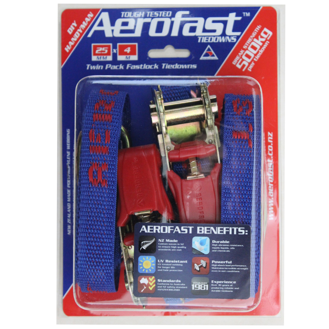 Aerofast Fastlock Tiedown BS 500kg 25mm x 4m 2 Packet