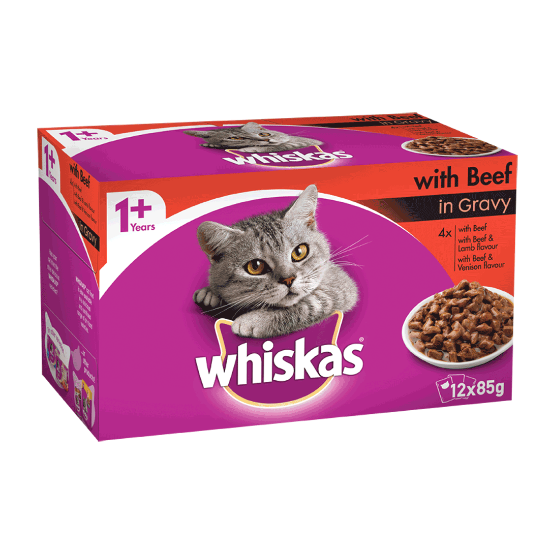 Whiskas With Beef Gravy 85g 12 Packet