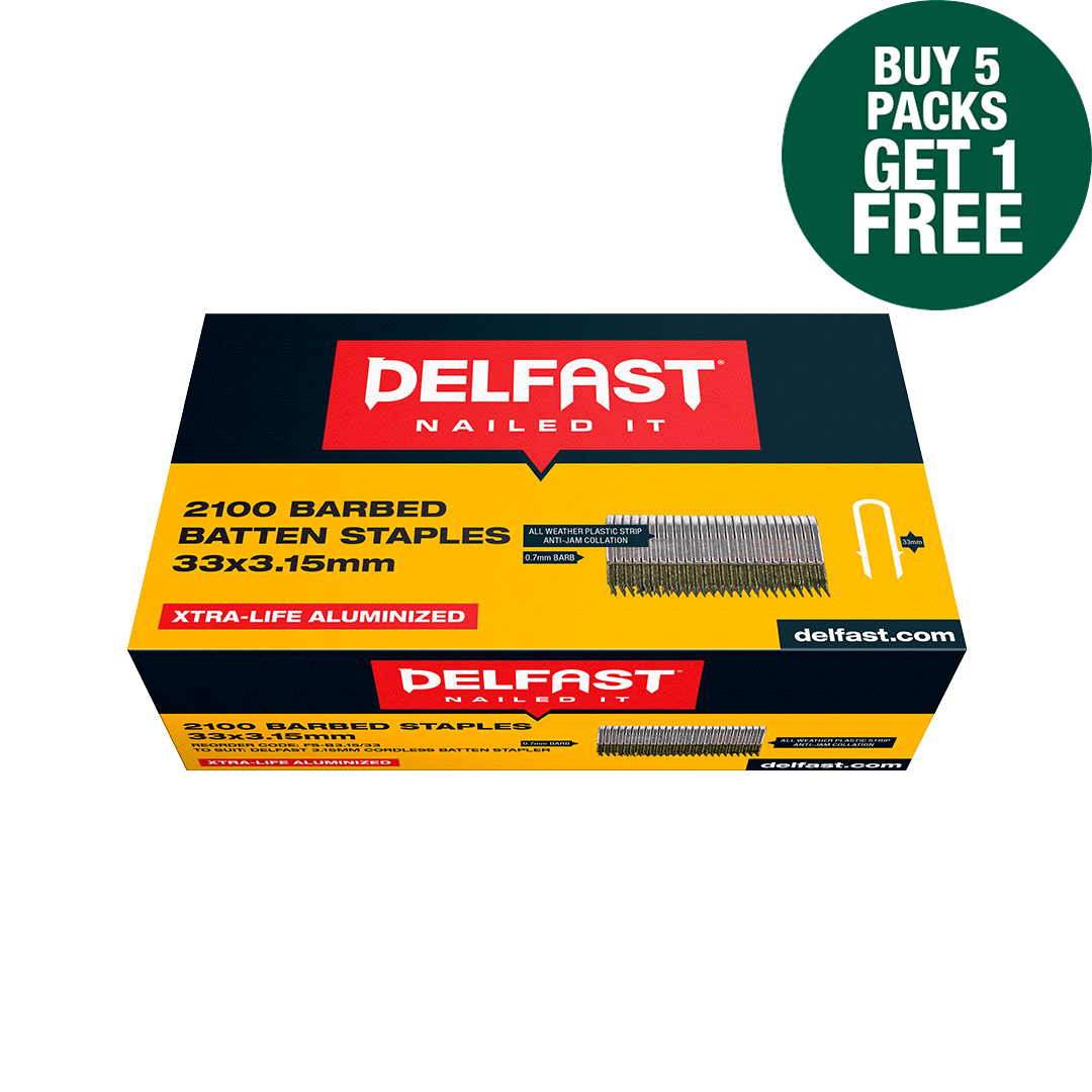 Delfast Batten Staples Galv Barbed 33mm x 3.15mm 2100 Packet