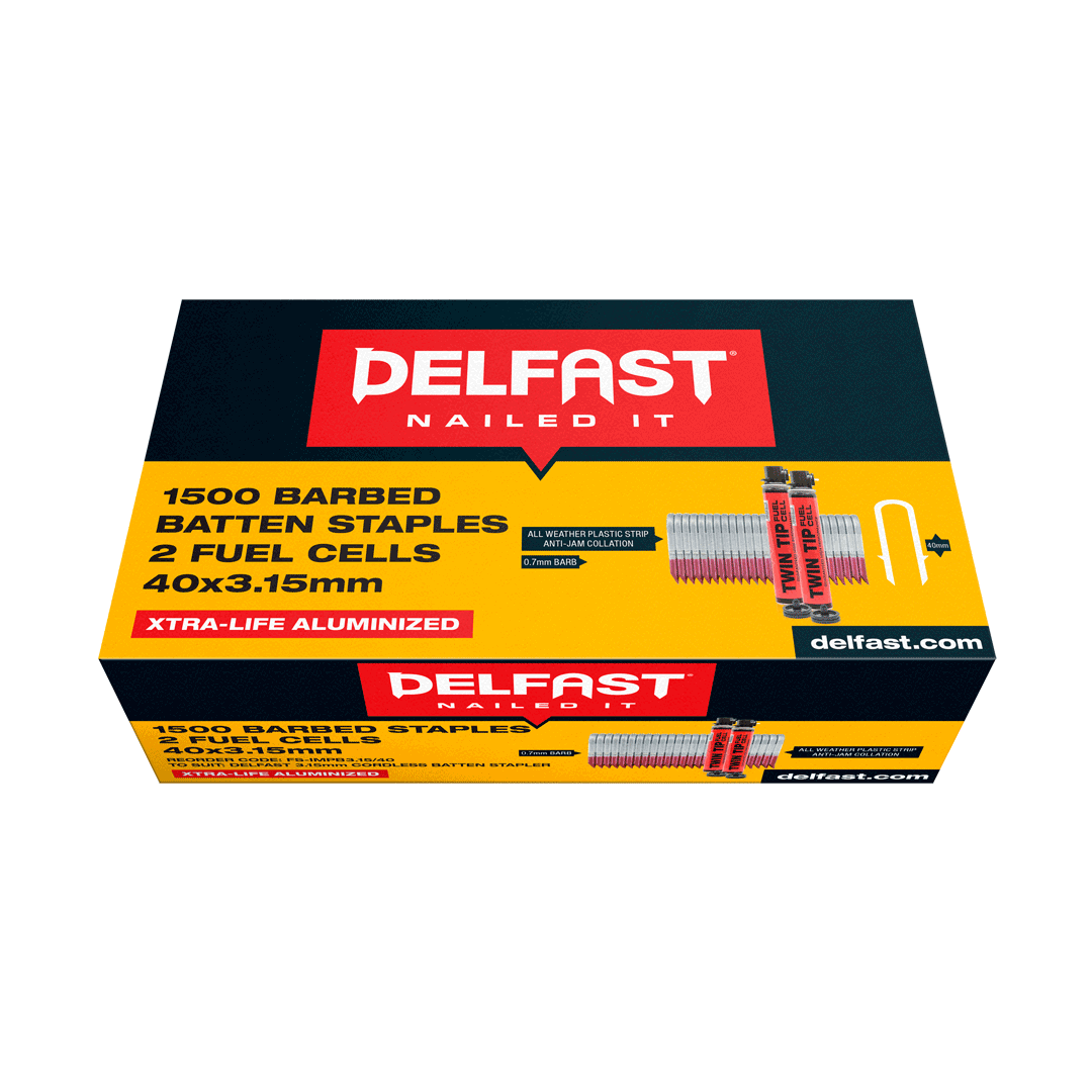 Delfast Batten Staple Galv Barbed w Fuel 40x3.15 1500 Packet