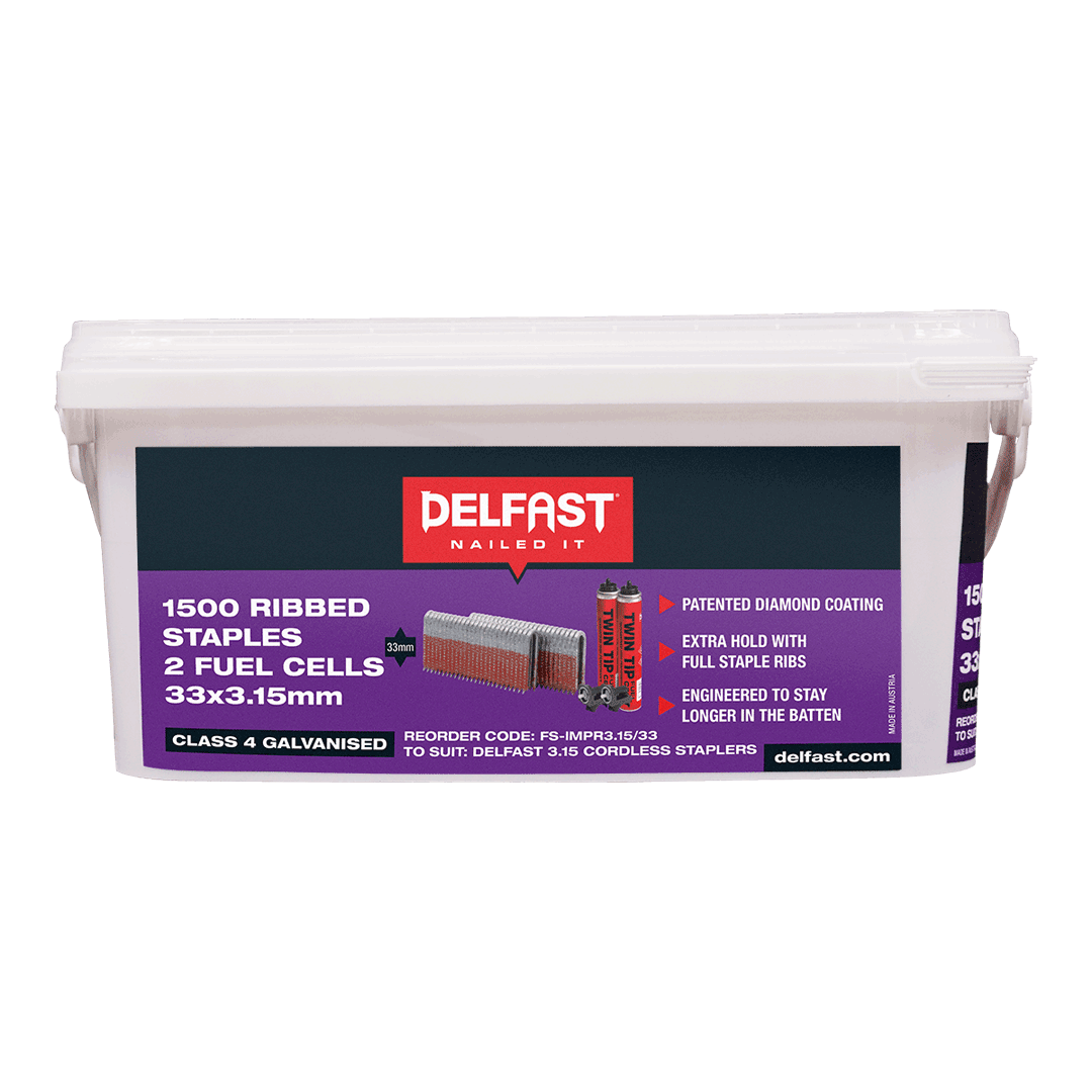 Delfast Staples Ribbed 33x3.15mm 1500 Pack + 2 Fuel Cell