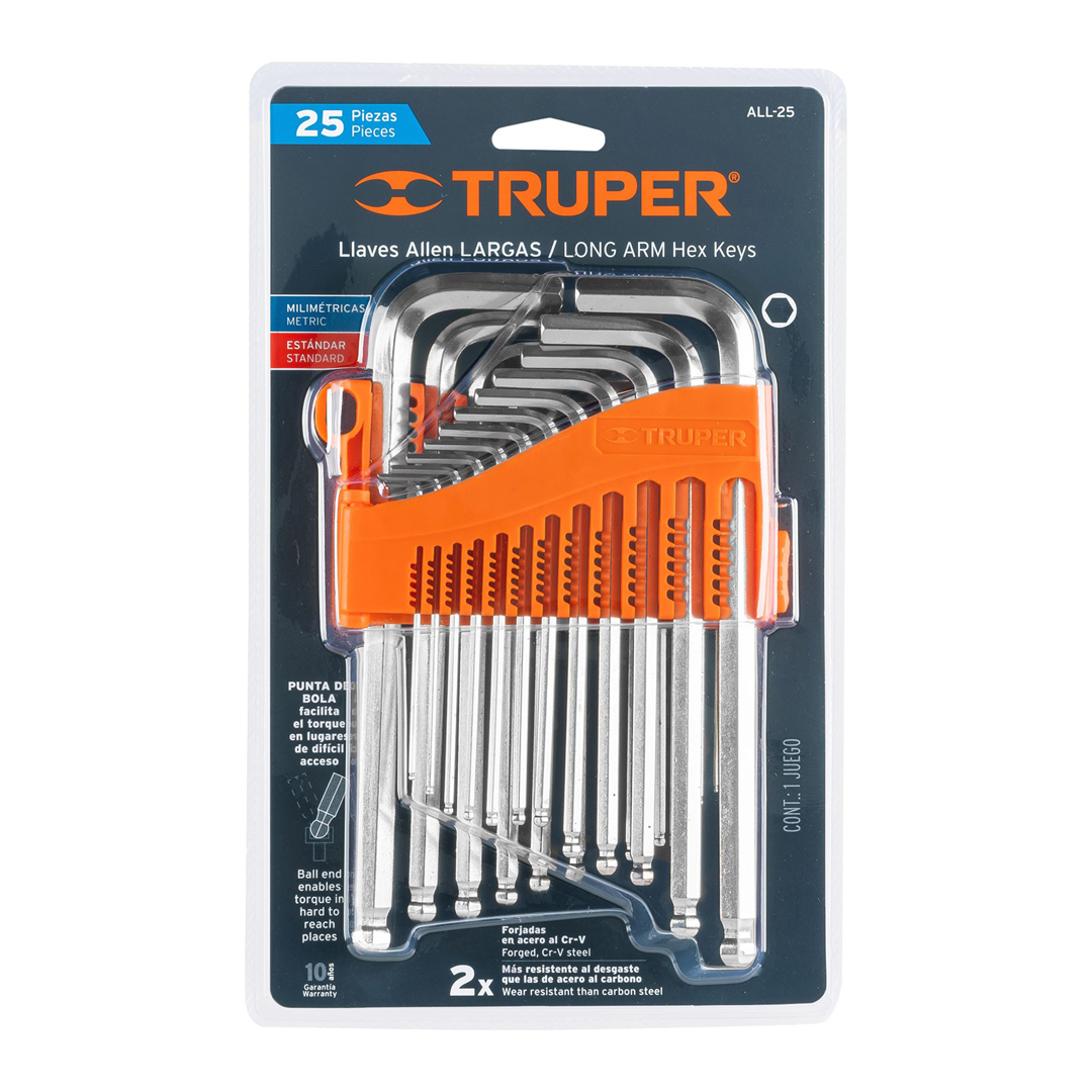 Truper Long Arm Hex Key Set Metric/Imperial 25 piece