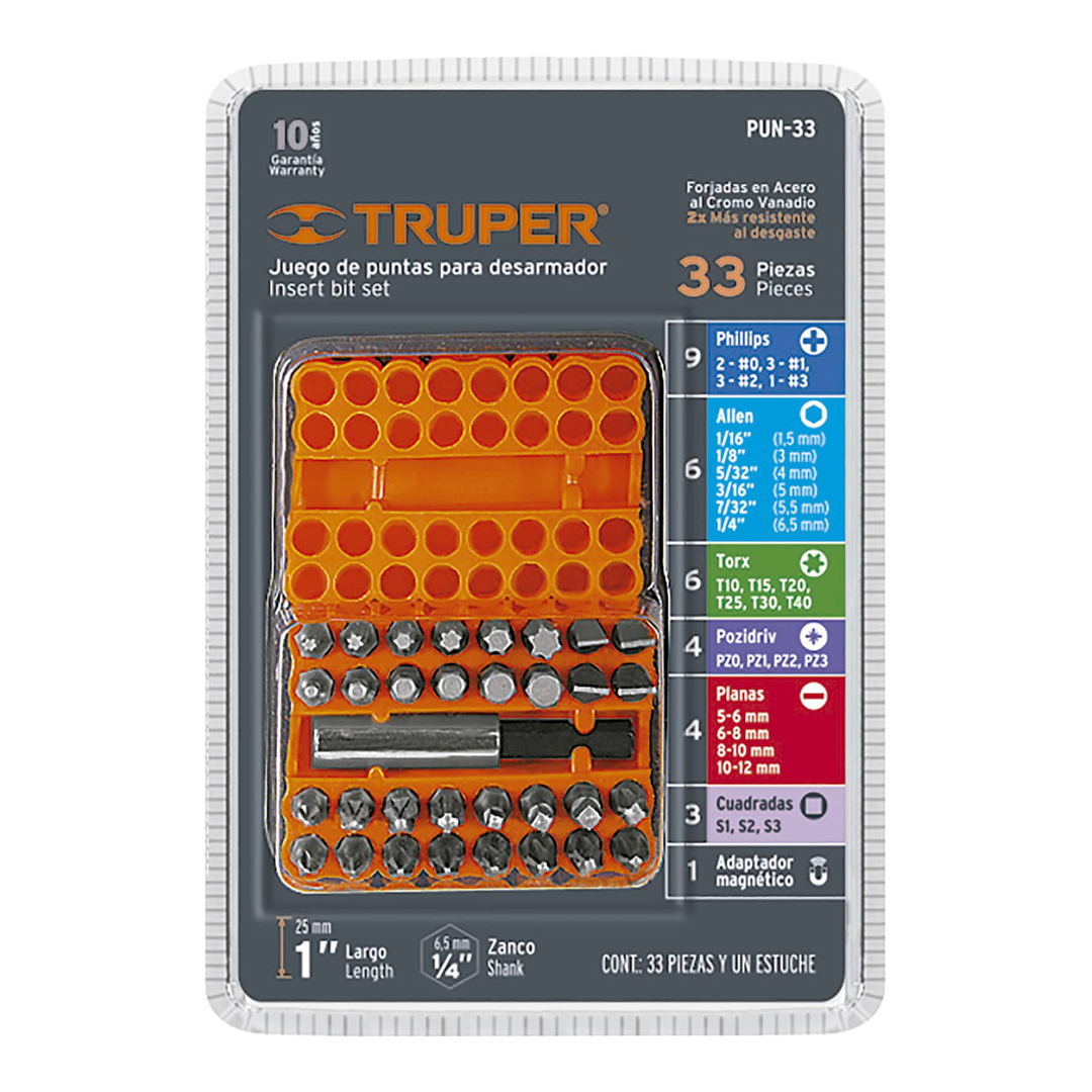 Truper Screwdriver Power Bit Set 33 piece