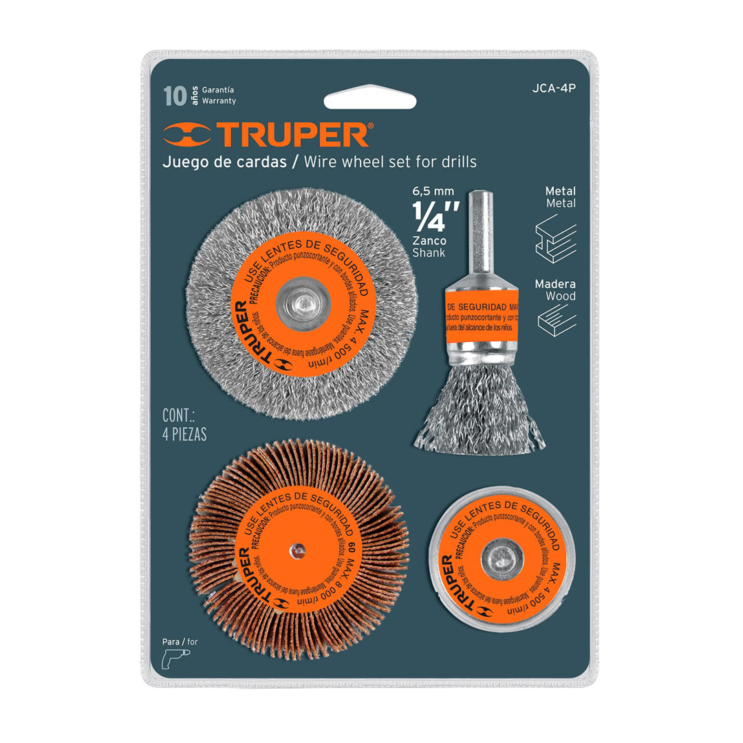 Truper Wire Power Brush Set 6mm Shk 4 piece