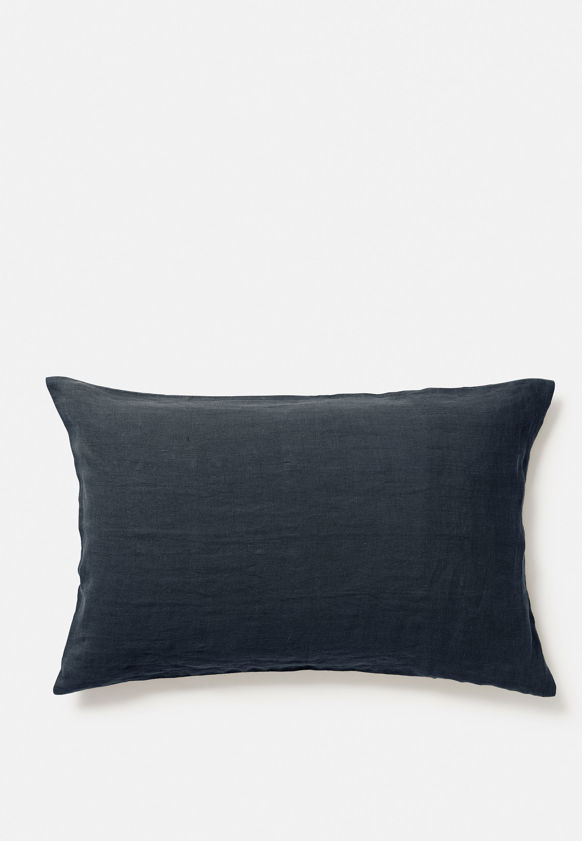 Blue Black Linen Pillowcase Pair
