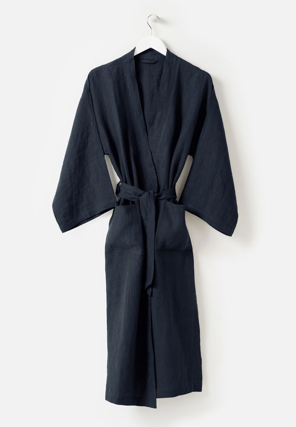 Blue Black Linen Robe