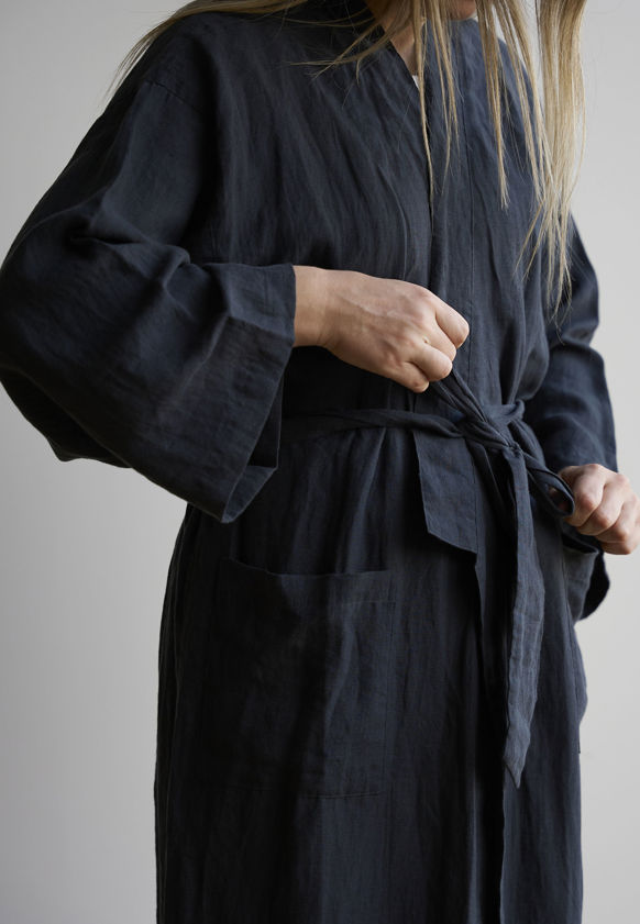 Blue Black Linen Robe