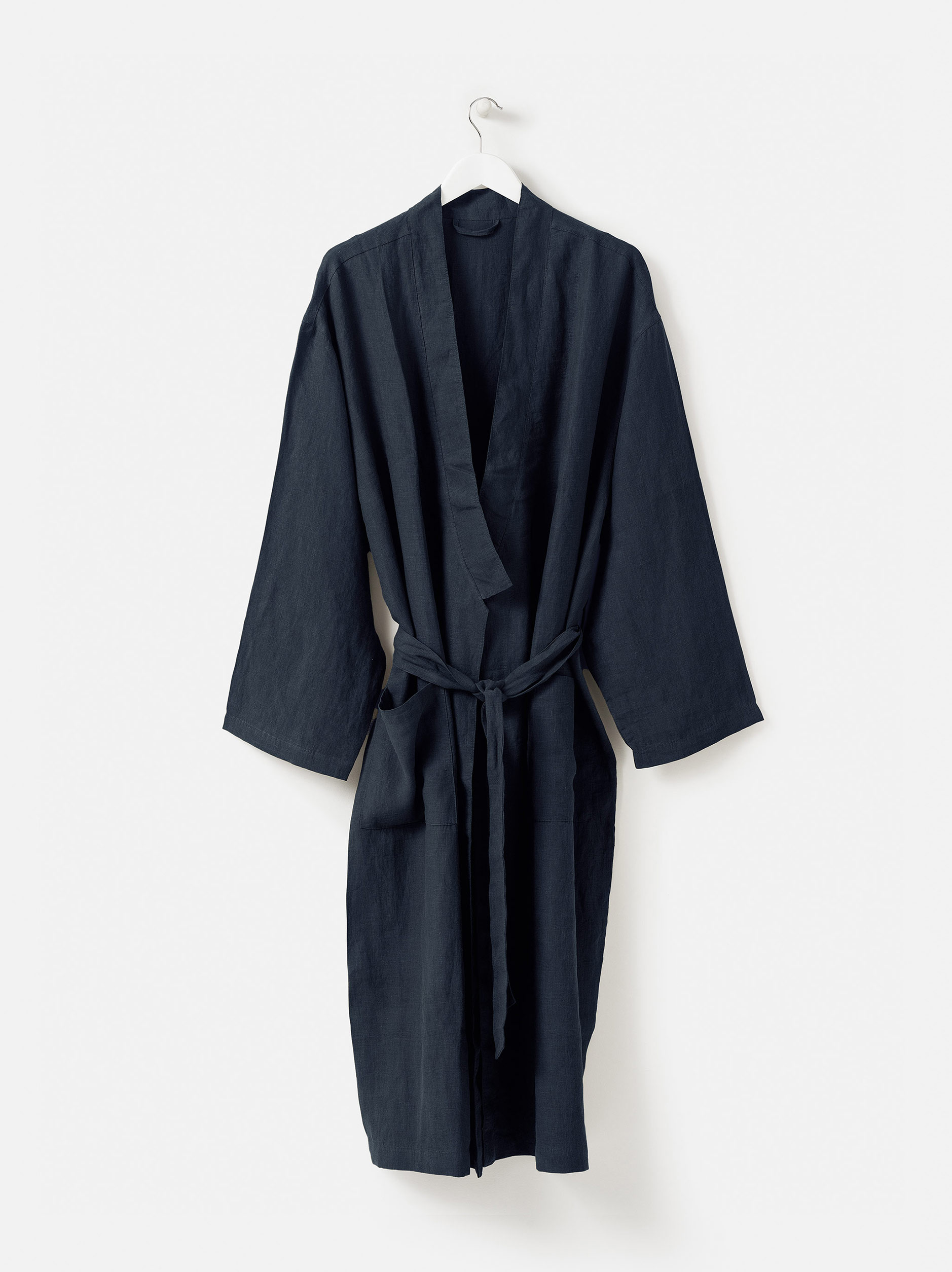 Blue Black Mens Linen Robe in Large
