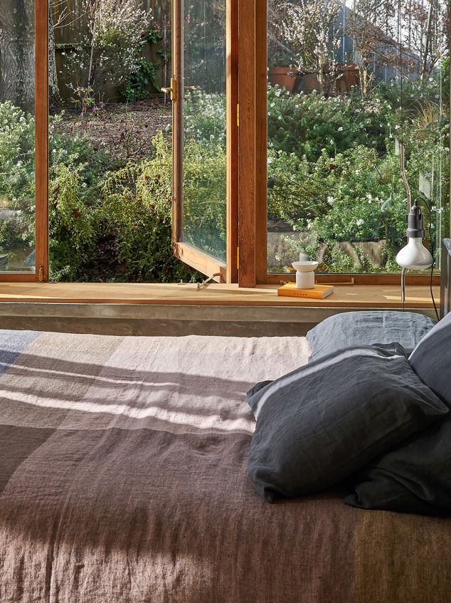 Blue Black Linen Pillowcase Pair