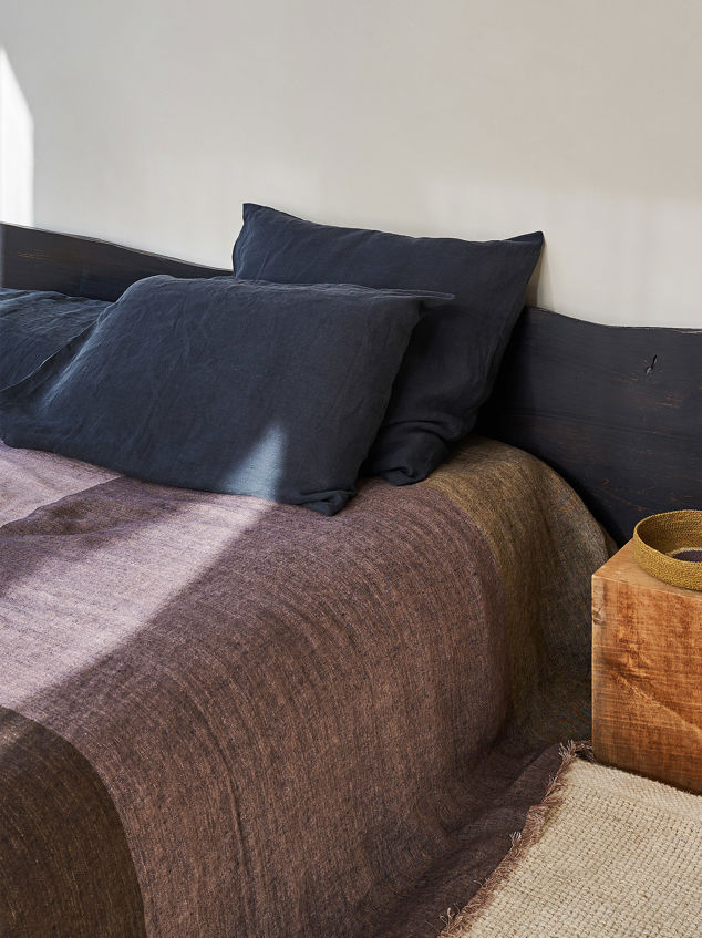 Blue Black Linen Pillowcase Pair