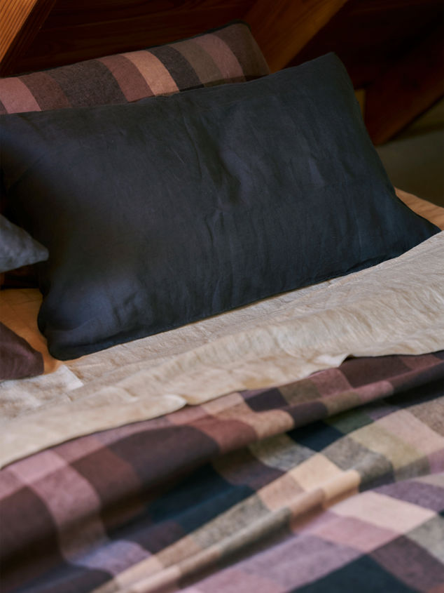 Blue Black Linen Pillowcase Pair