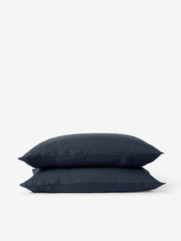 Blue Black Linen Pillowcase Pair