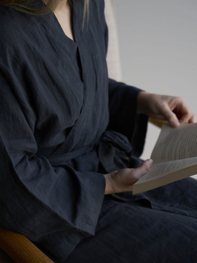 Blue Black Linen Robe