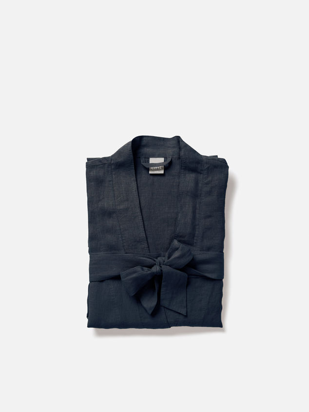 Blue Black Linen Robe
