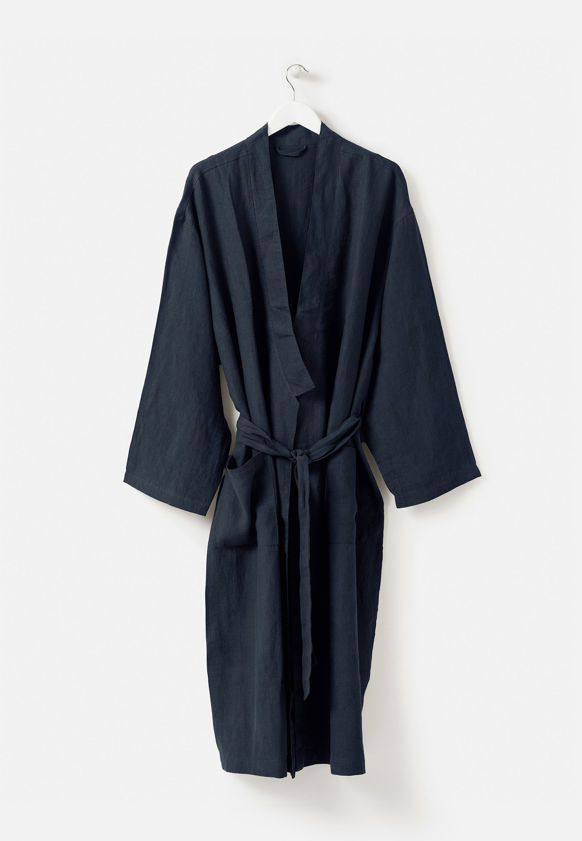 Blue Black Mens Linen Robe