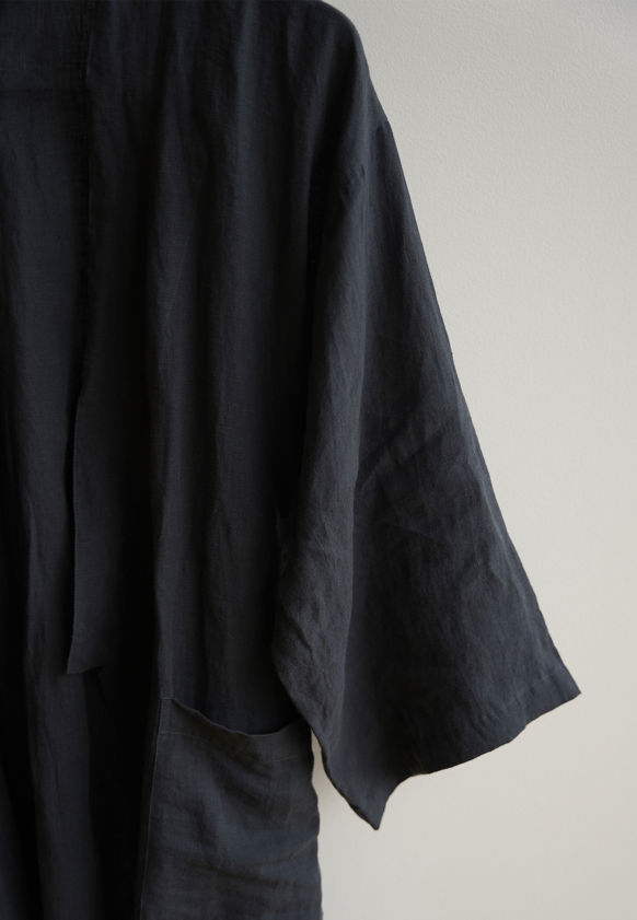 Blue Black Mens Linen Robe