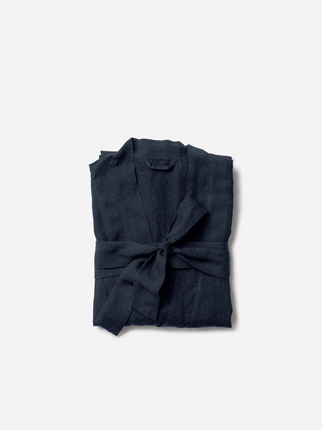 Blue Black Mens Linen Robe