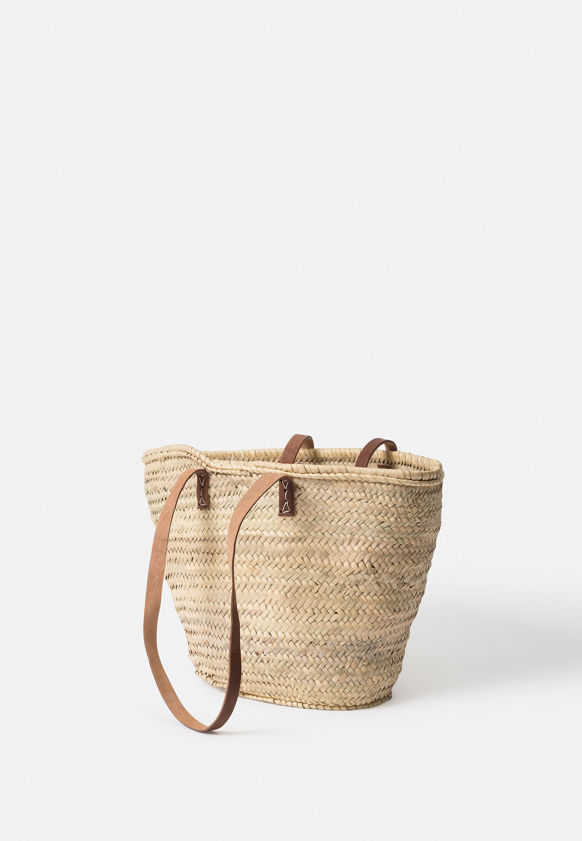 Moroccan Basket w/Long Leather Handles