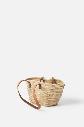 Moroccan Basket w/Long Leather Handles